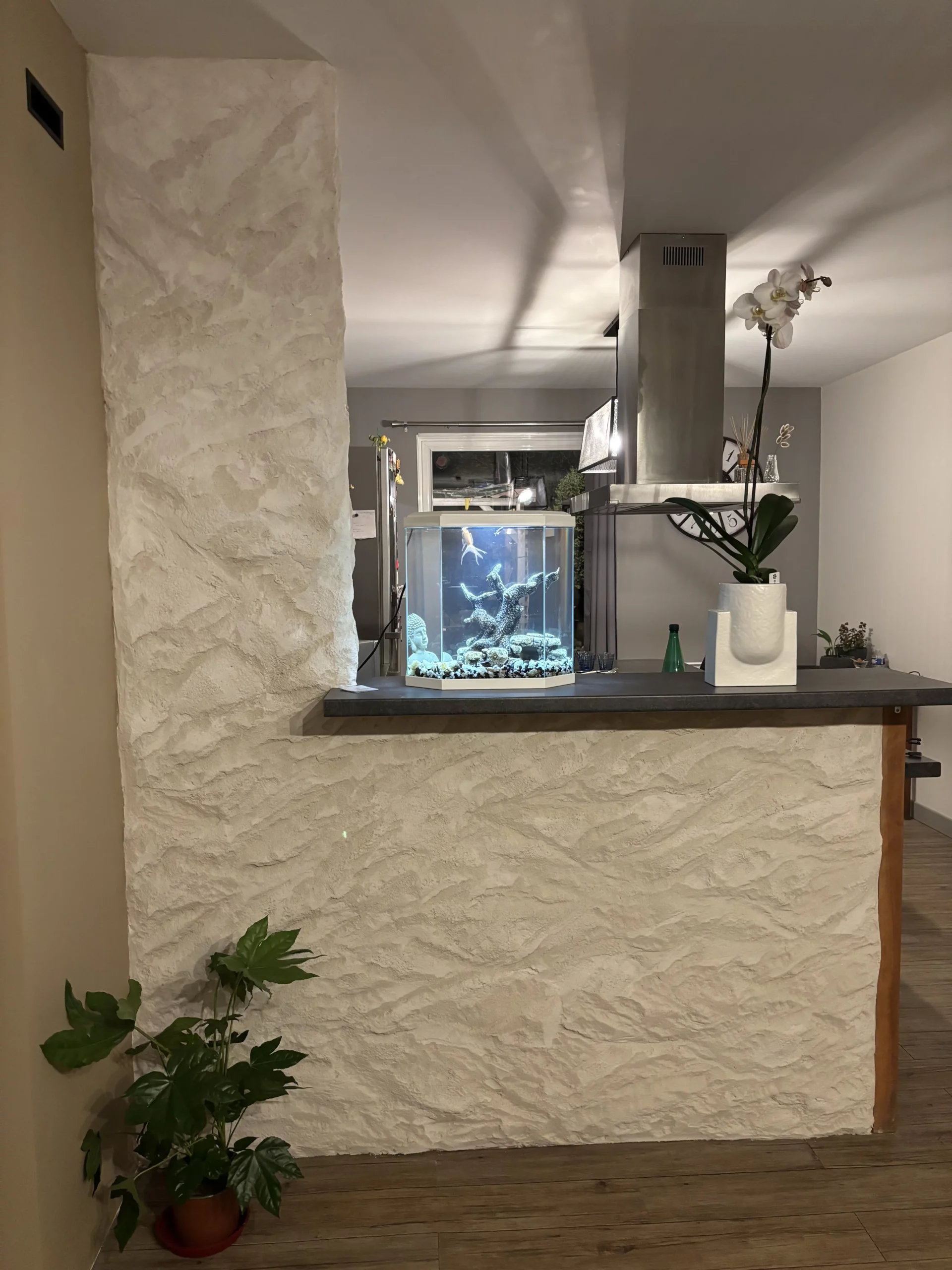 Bar de cuisine avec mur effet pierre