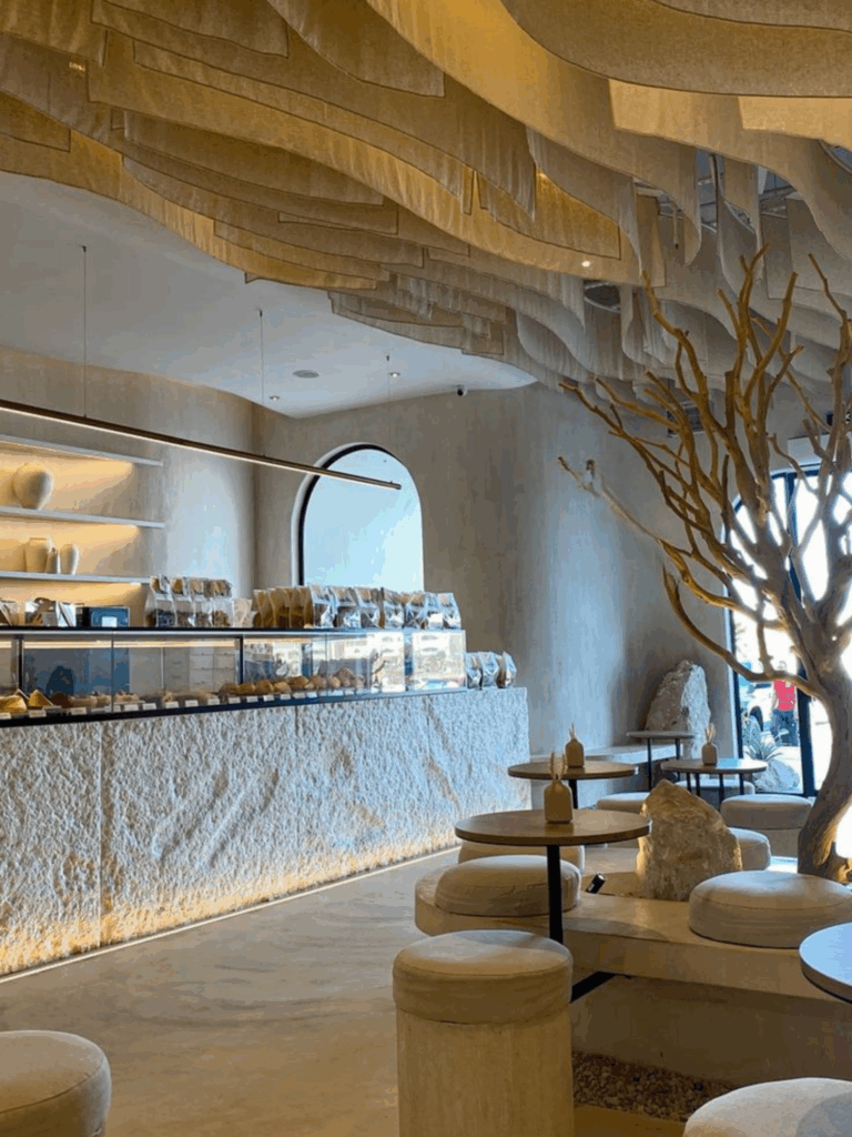 Boulangerie professionnelle aménagement mural en imitation de matière